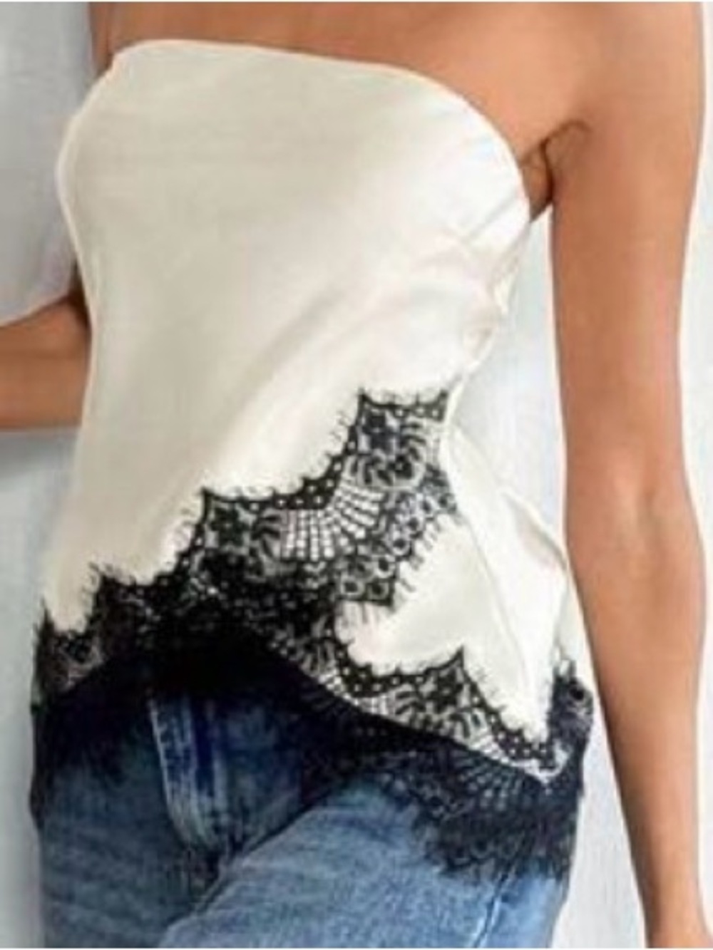 Strapless Cream Lace-Trim Cami Top